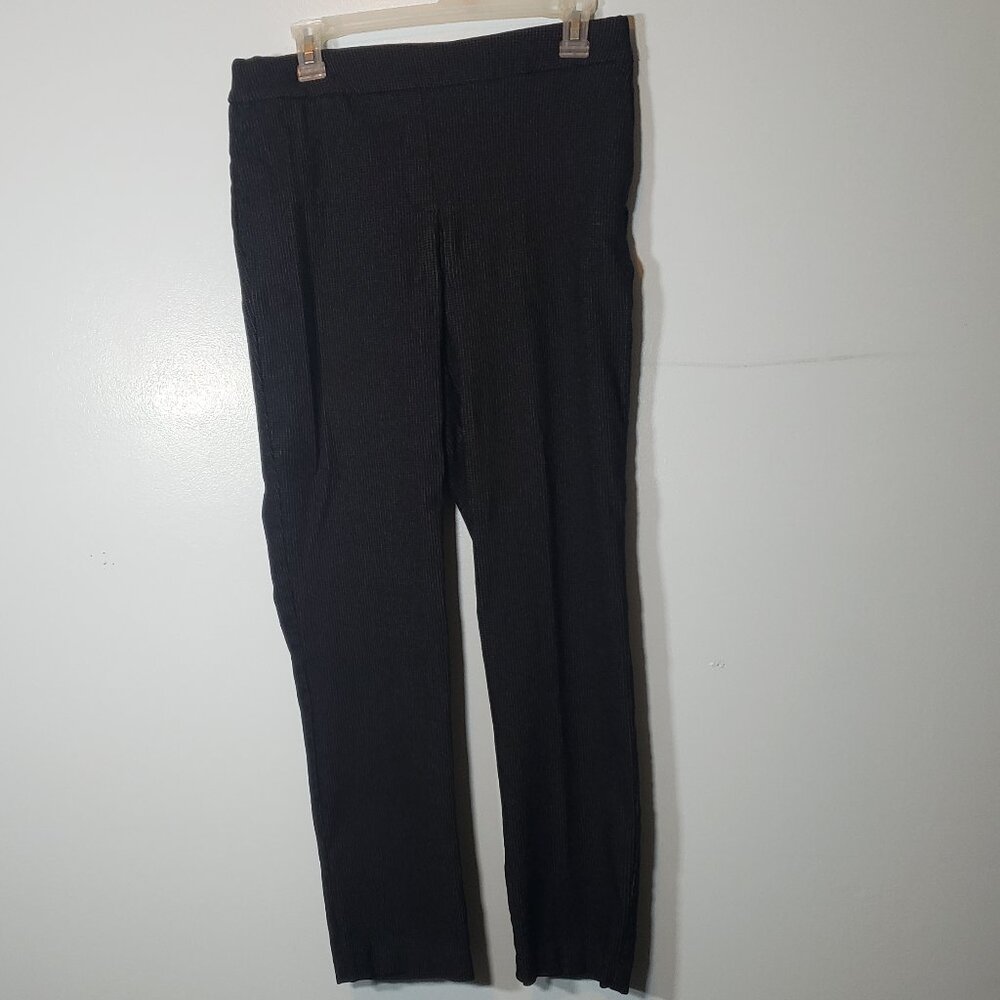 Hilary Radley Womens Size M Mid Rise Straight Leg Black Grid Pull on Pants